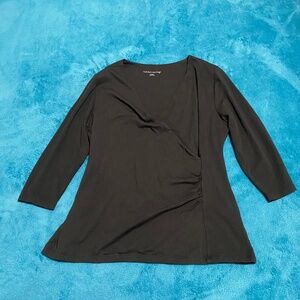 Soft Surroundings Faux Wrap Top,  Pima Cotton Modal Blend, Black, 3/4 Sleeve, XL